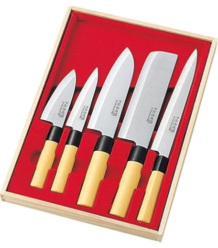 Amazon.com: Japanese Kitchen Knife Set of 5 (Wooden Box Case) Mr